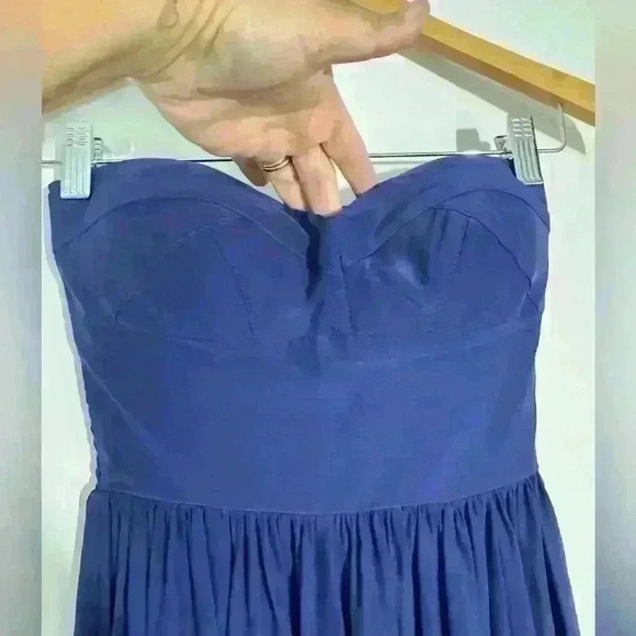 AMANDA UPRICHARD GISELE NAVY BLUE SILK MAXI DRESS GOWN STRAPLESS - Picture 6 of 10